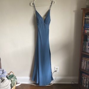 Revelry - Carmen Chiffon dress in Dusty Blue